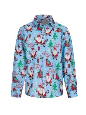 MOHEZ  Christmas Button Up casual Santa Printed long sleeve shirt size 11-12Y